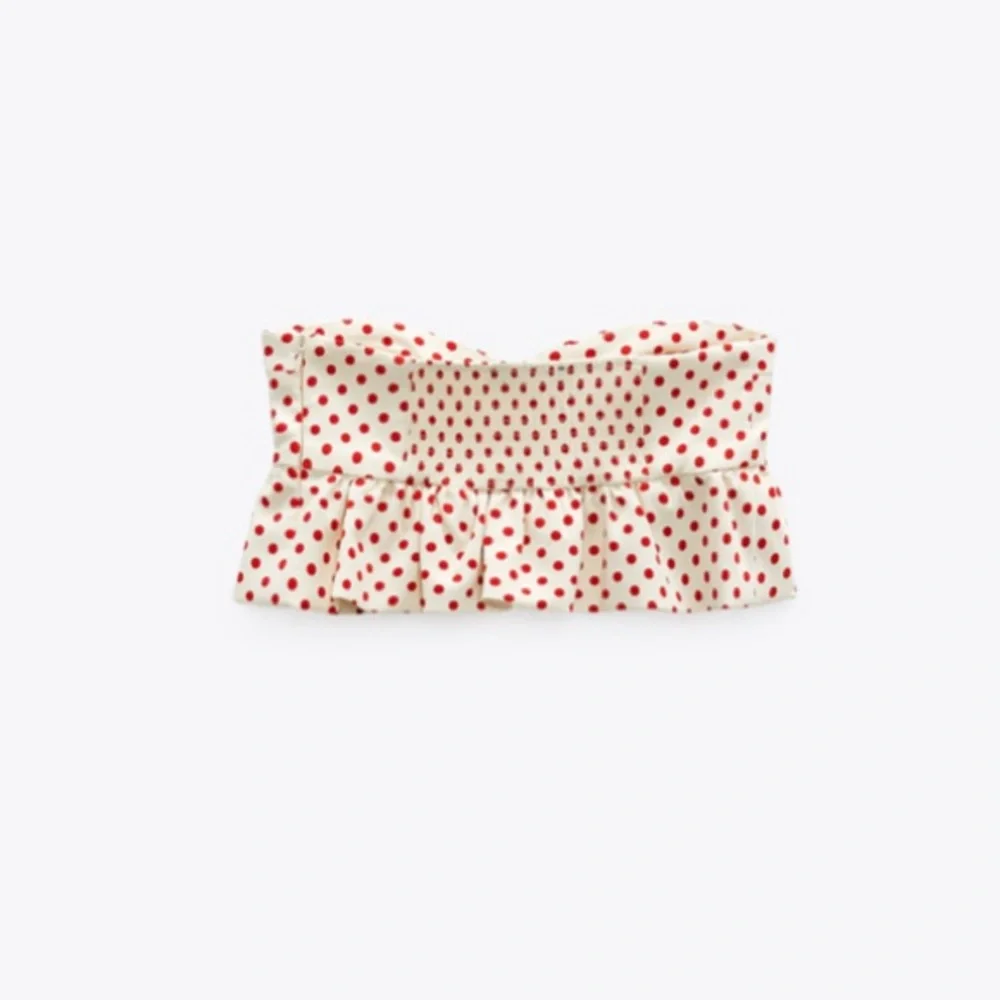 NWOT Zara Polka Dot Strapless Bustier Crop Top Ruffle in Ivory Red Preppy - Picture 4 of 10